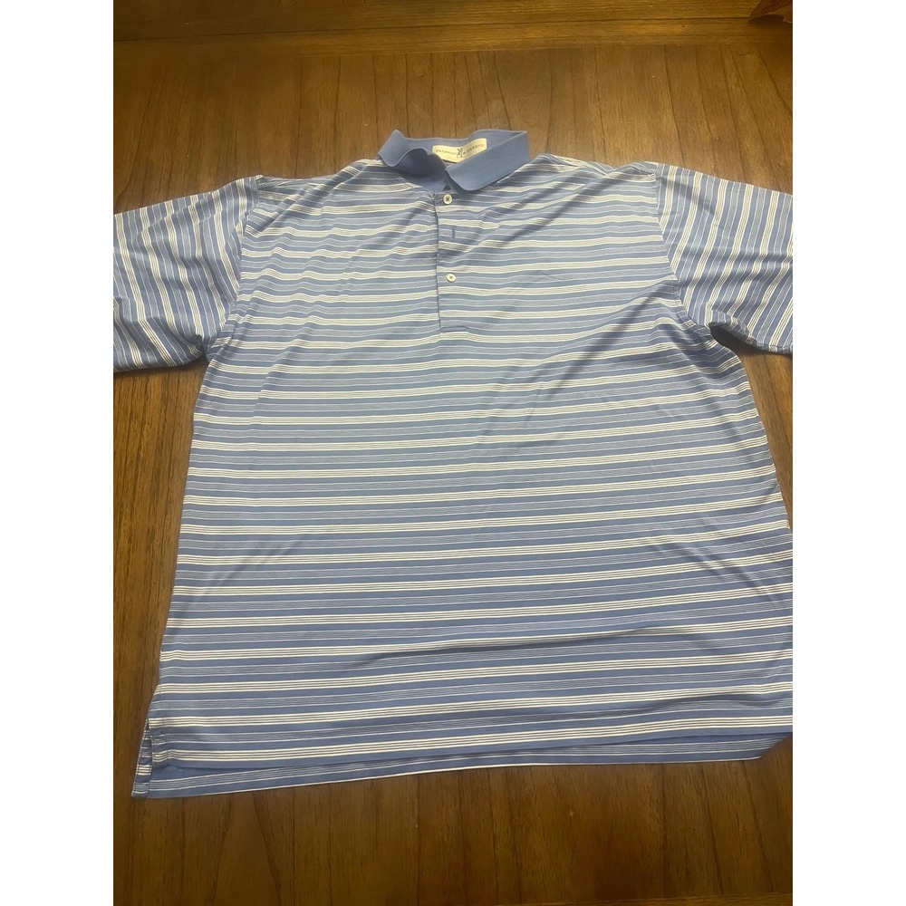 Fairway & Greene Mens Blue White Striped Mercerized Cotton Golf Polo Shirt M